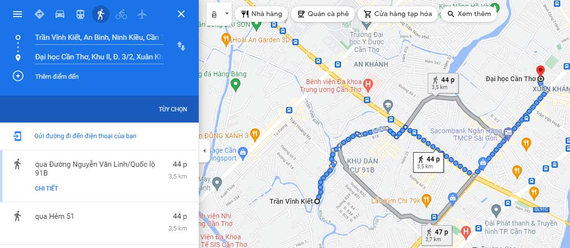 Bản đồ Nhà trọ đường Trần Vĩnh Kiết cách đại học Cần Thơ 3km